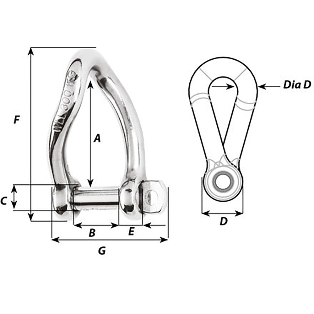 Wichard Self-Locking Twisted Shackle - 10mm Diameter - 13/32" [01225]