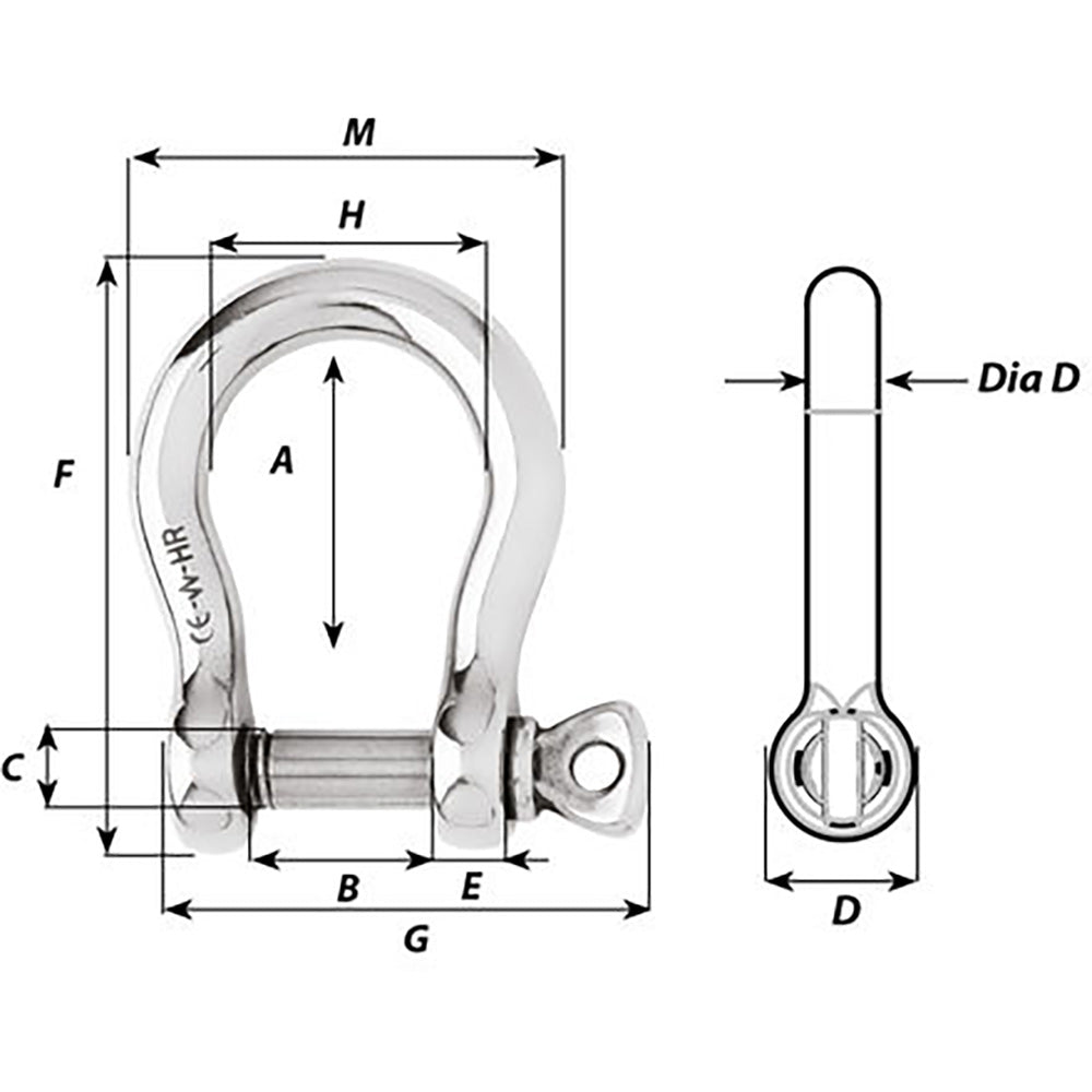 Wichard HR Bow Shackle - 12mm Pin Diameter [11246]